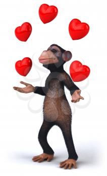 Royalty Free 3d Clipart Image of a Monkey Juggling Hearts