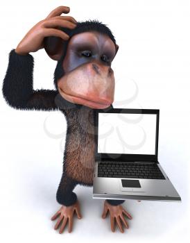Royalty Free 3d Clipart Image of a Monkey Holding a Laptop Computer