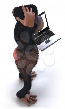 Royalty Free 3d Clipart Image of a Monkey Holding a Laptop Computer
