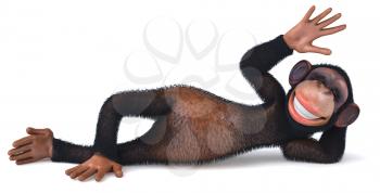 Royalty Free Clipart Image of a Monkey Lying Down and Waving