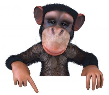 Royalty Free 3d Clipart Image of a Monkey Pointing to a Sign