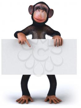 Royalty Free 3d Clipart Image of a Monkey Holding and Pointing to a Sign