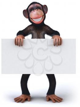 Royalty Free 3d Clipart Image of a Monkey Holding a Sign
