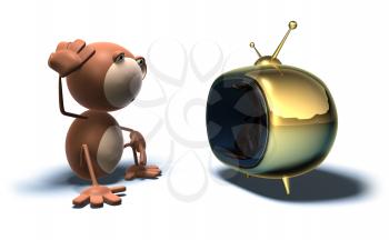 Royalty Free 3d Clipart Image of a Monkey Watching Television