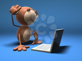 Royalty Free 3d Clipart Image of a Monkey With a Laptop Computer