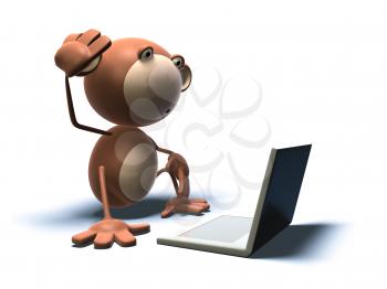 Royalty Free 3d Clipart Image of a Monkey With a Laptop Computer