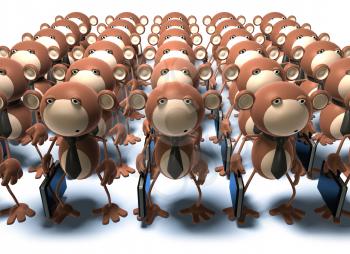 Royalty Free 3d Clipart Image of Monkeys Holding Briefcases