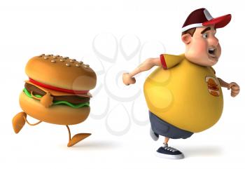 Royalty Free Clipart Image of an Overweight Man Being Chased By a Burger