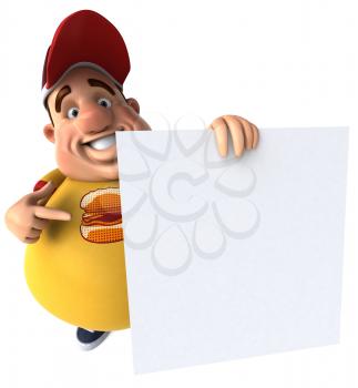 Royalty Free Clipart Image of an Overweight Man Holding a Blank Sign