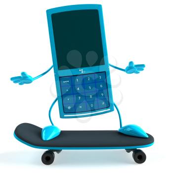 Royalty Free 3d Clipart Image of a Cell Phone Riding a Skateboard