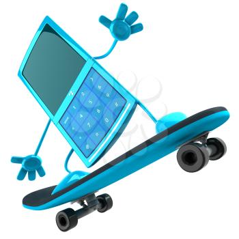 Royalty Free 3d Clipart Image of a Cell Phone Riding a Skateboard
