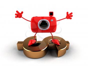 Royalty Free 3d Clipart Image of a Camera Standing on a Dollar Sign