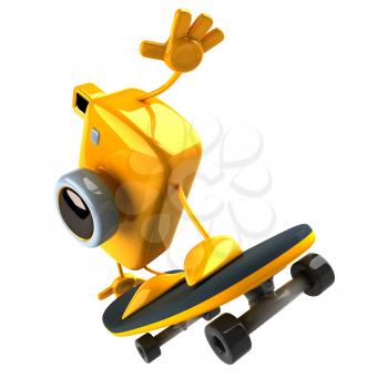 Royalty Free 3d Clipart Image of a Camera Riding a Skateboard