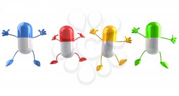 Royalty Free 3d Clipart Image of Jumping Pills