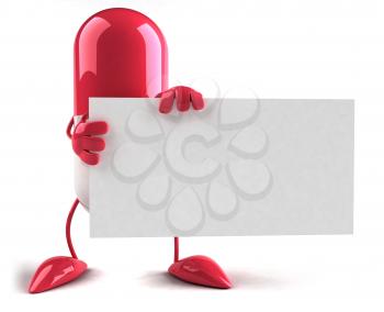 Royalty Free 3d Clipart Image of a Pill Holding a Sign