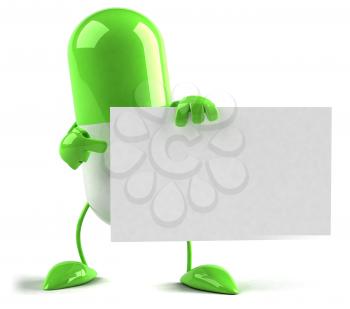 Royalty Free 3d Clipart Image of a Pill Holding a Sign