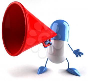 Royalty Free 3d Clipart Image of a Pill Holding a Megaphone