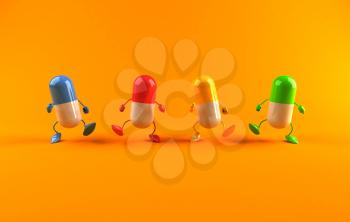 Royalty Free 3d Clipart Image of Walking Pills