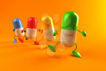 Royalty Free 3d Clipart Image of Walking Pills