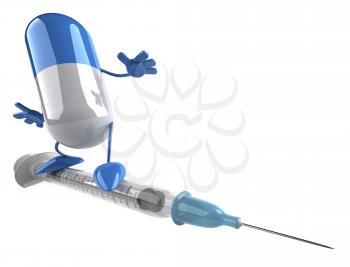 Royalty Free Clipart Image of a Pill on a Syringe