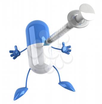 Royalty Free Clipart Image of a Capsule Getting a Needle