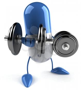 Royalty Free Clipart Image of a Capsule Lifting Weights