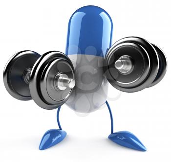 Royalty Free Clipart Image of a Capsule Lifting Weights