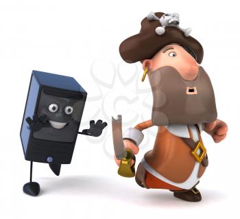 Royalty Free Clipart Image of a Pirate Being Chased by a Computer