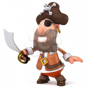 Royalty Free Clipart Image of a Smiling Pirate With a Sword From the Side