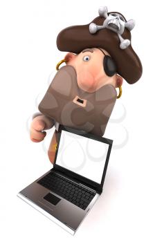 Royalty Free Clipart Image of a Pirate With Laptop