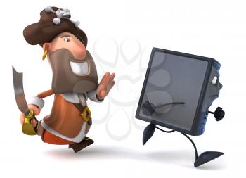 Royalty Free Clipart Image of a Pirate Chasing a Computer