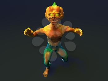 Royalty Free 3d Clipart Image of a Pumpkin Head Monster