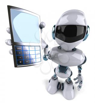 Royalty Free Clipart Image of a Robot With a Cellphone