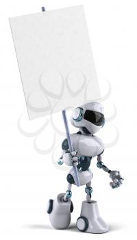 Royalty Free 3d Clipart Image of a Robot Holding a Sign