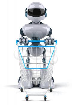Royalty Free 3d Clipart Image of a Robot Pushing a Shopping Cart
