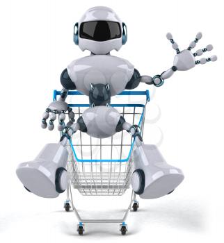Royalty Free 3d Clipart Image of a Robot Pushing a Shopping Cart