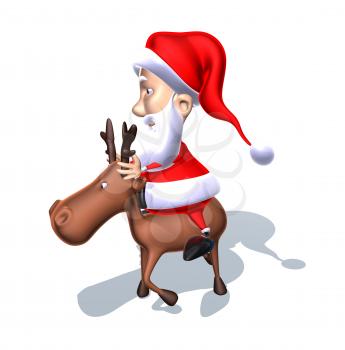 Royalty Free 3d Clipart Image of Santa Riding a Reindeer