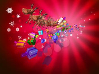 Royalty Free 3d Clipart Image of Santa Riding in a Sleigh Led by Reindeer with Presents
