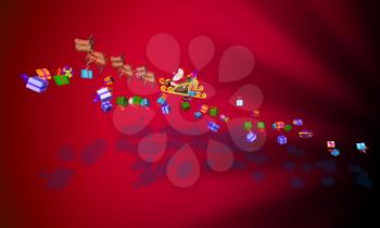 Royalty Free 3d Clipart Image of Santa Riding in a Sleigh Led by Reindeer with Presents