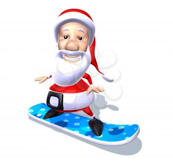 Royalty Free 3d Clipart Image of Santa Riding a Snowboard