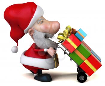Royalty Free 3d Clipart Image of Santa Pushing a Dolly Cart Full of Gifts
