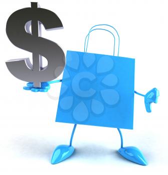 Royalty Free 3d Clipart Image of a Shopping Bag Holding a Dollar Sign