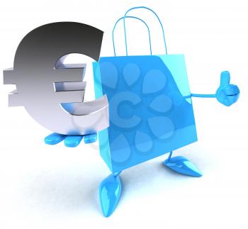 Royalty Free 3d Clipart Image of a Shopping Bag Holding a Euro Sign