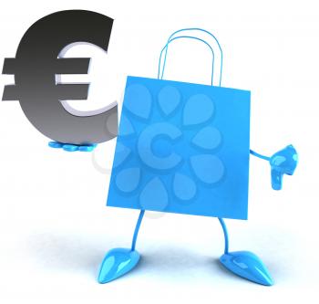 Royalty Free 3d Clipart Image of a Shopping Bag Holding a Euro Sign