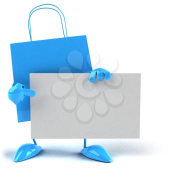 Royalty Free 3d Clipart Image of a Shopping Bag Holding a Sign
