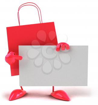 Royalty Free 3d Clipart Image of a Shopping Bag Holding a Sign