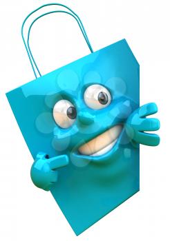 Royalty Free Clipart Image of a Pointing Blue Holiday Bag