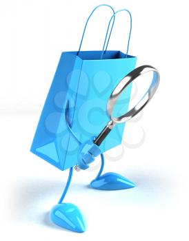 Royalty Free 3d Clipart Image of a Shopping Bag Looking Through a Magnifying Glass