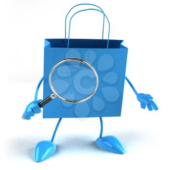 Royalty Free 3d Clipart Image of a Shopping Bag Looking Through a Magnifying Glass