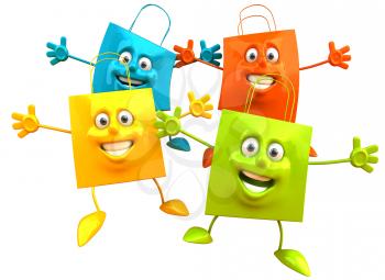 Royalty Free Clipart Image of Four Happy Gift Bags